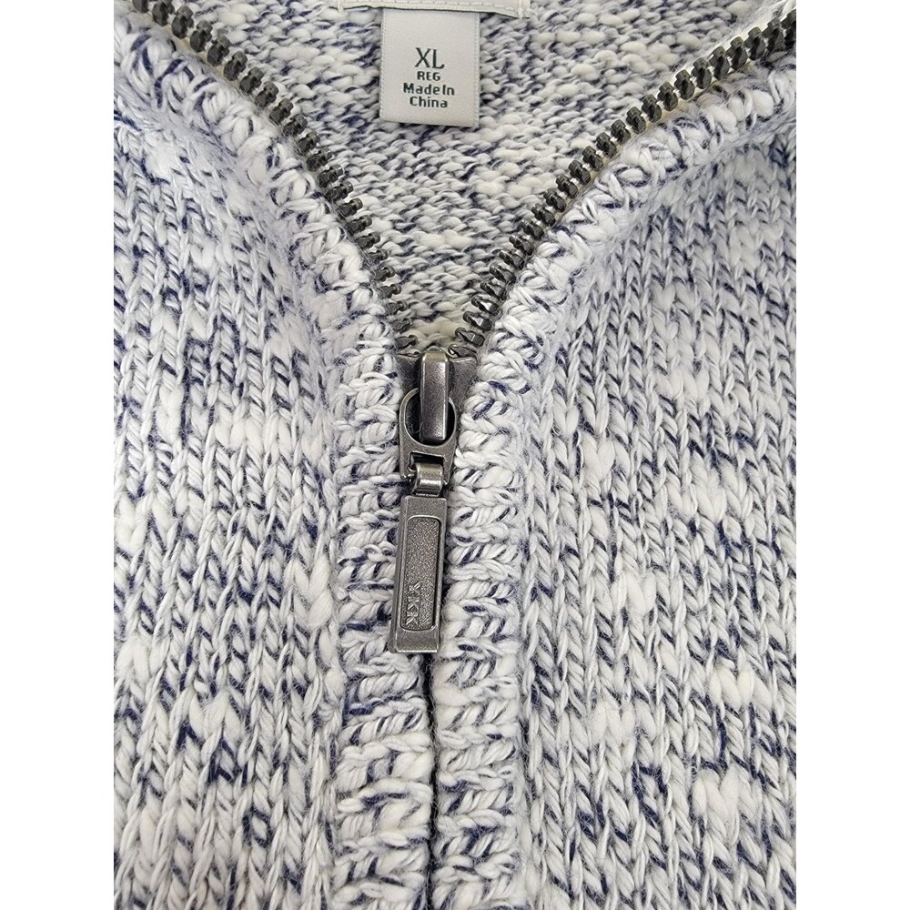 L.L.Bean Sweater Mens XL Gray White Marled Knit Cotton Full Zip Cardigan Pockets - Picture 3 of 11